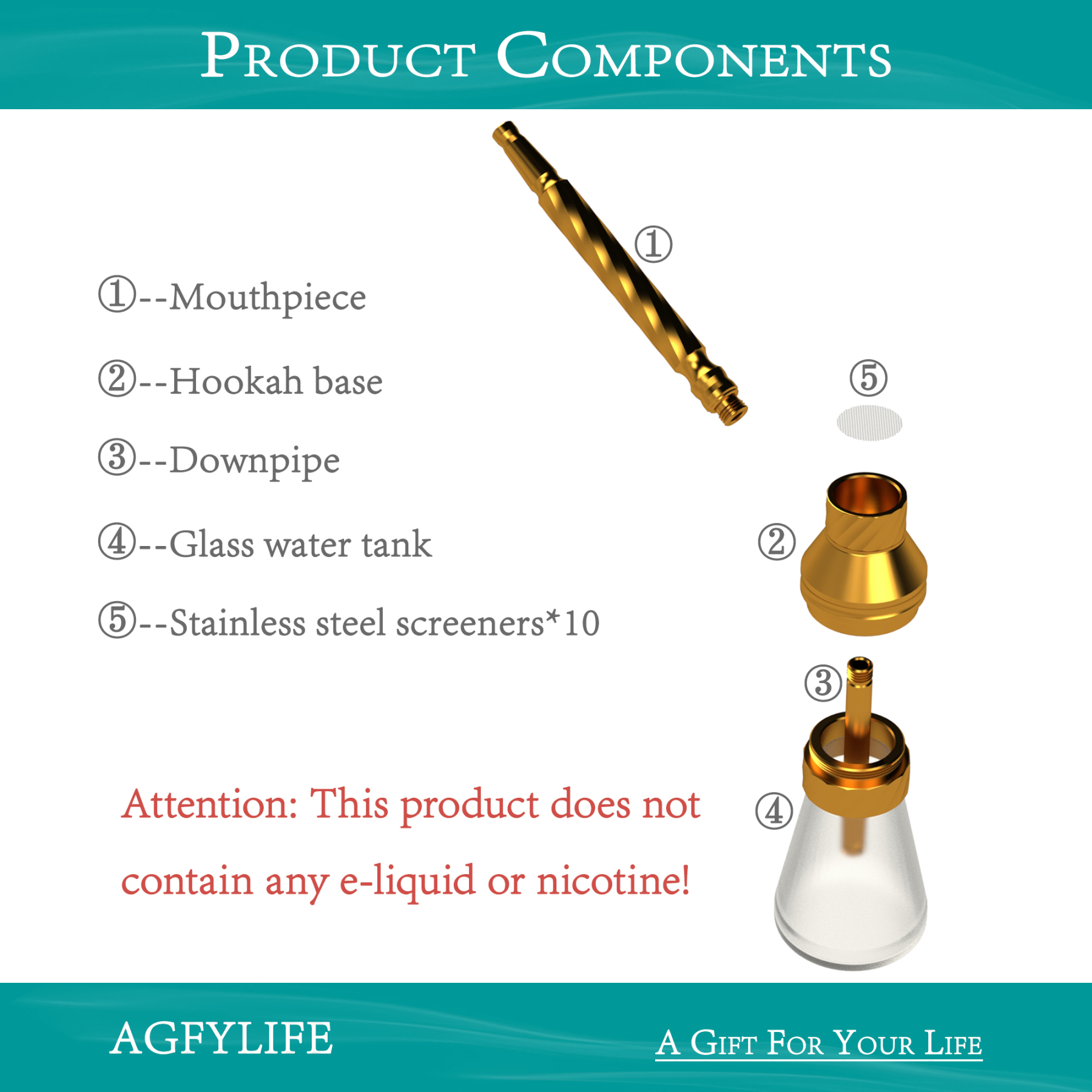 [Copy]AGFYLIFE® Portable Hookah Set for Travel, Gold
