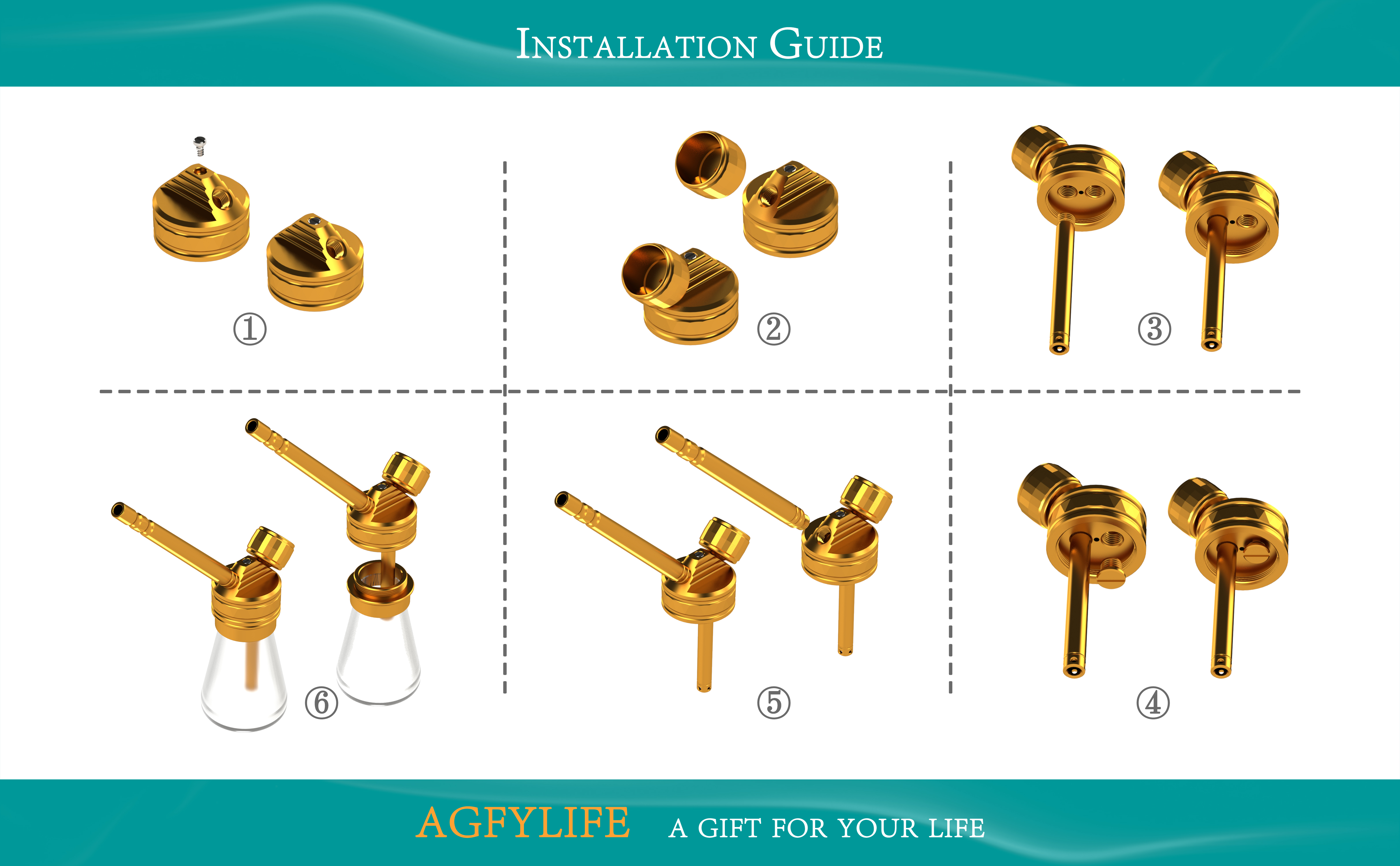 AGFYLIFE® Portable Hookah Set for Travel Advanced, Gold