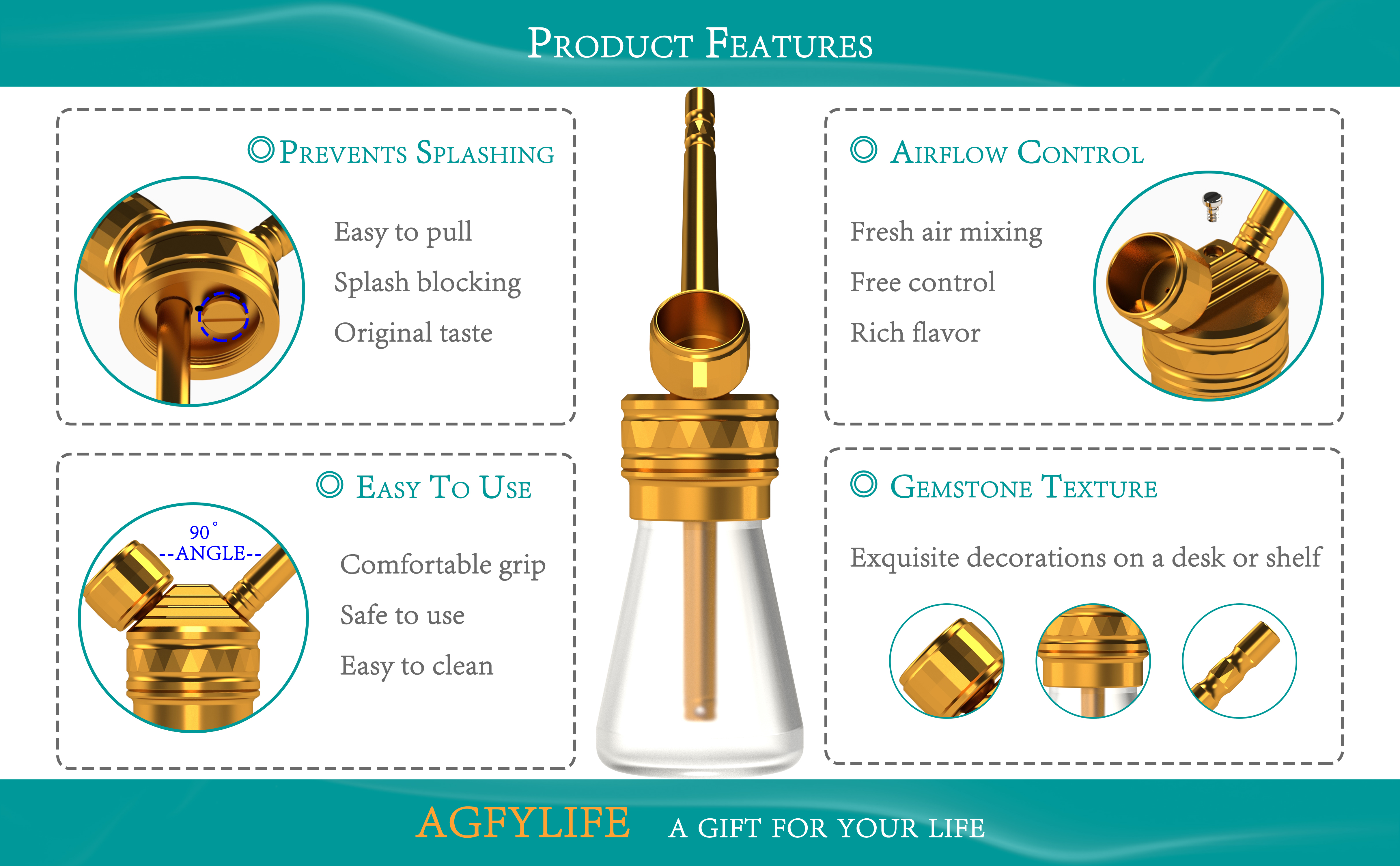 AGFYLIFE® Portable Hookah Set for Travel Advanced, Gold
