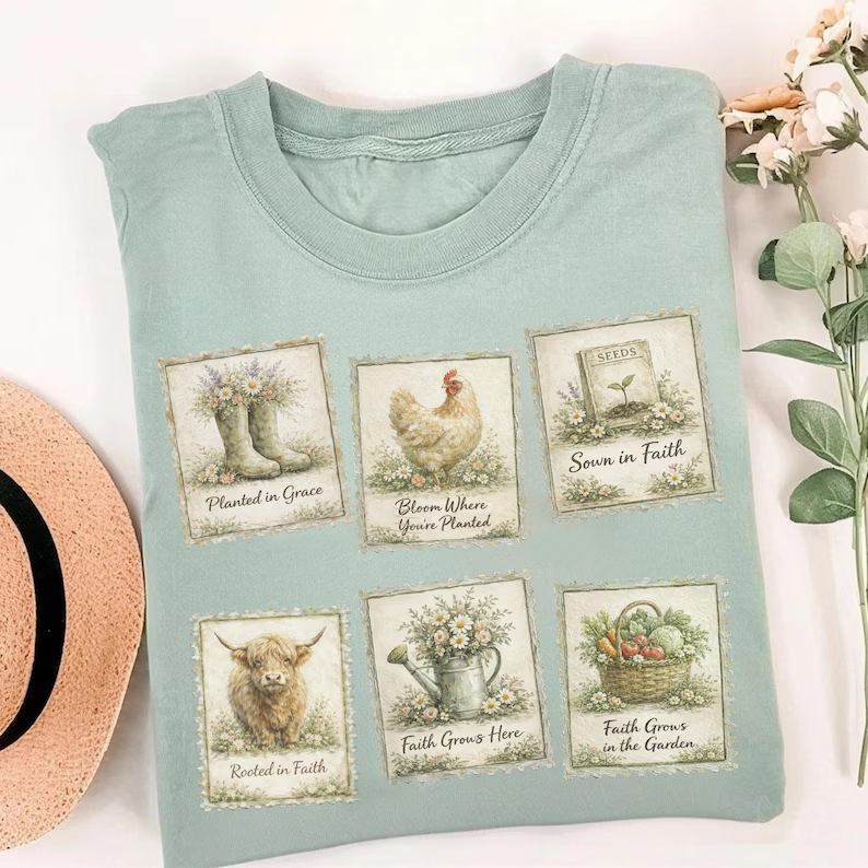 Highland Cow Floral Farmhouse Cottagecore T-shirt