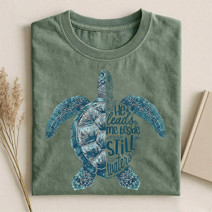 He Leads Me Beside Still Waters Turtle T-shirt