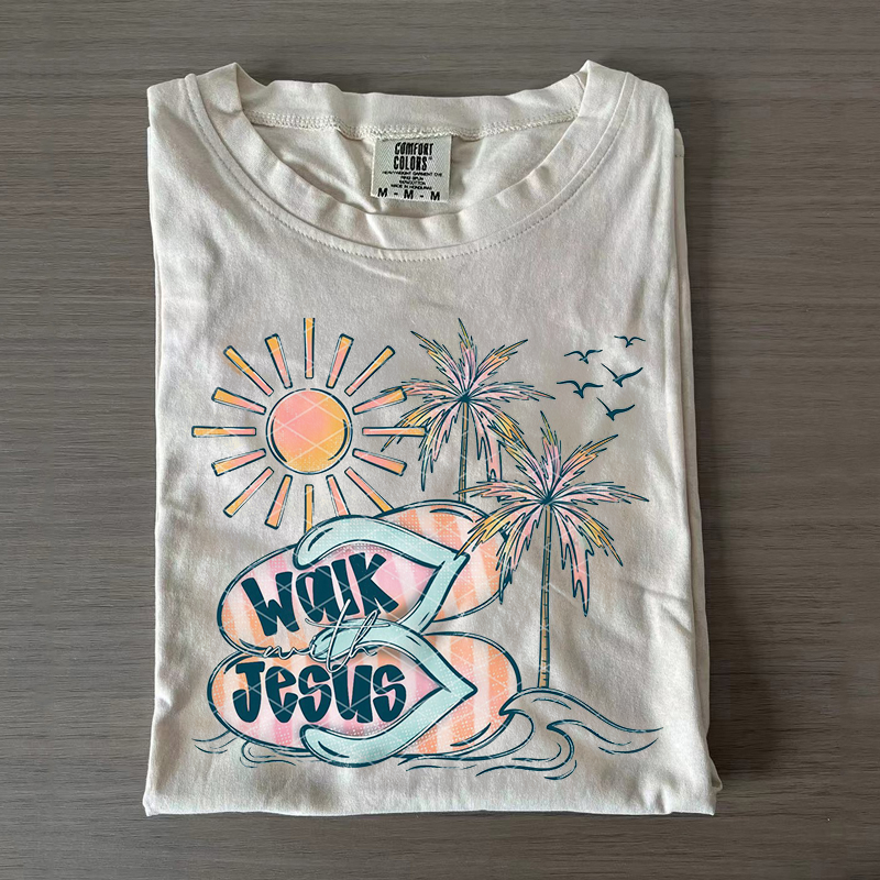Walk Jesus Summer Palm Tree Ocean T-shirt