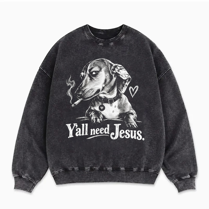 Smoking Dachshund Y'all Need Jesus Sweatshirt