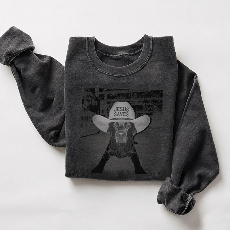 Jesus Save Black Labrador Western Cowboy Sweatshirt