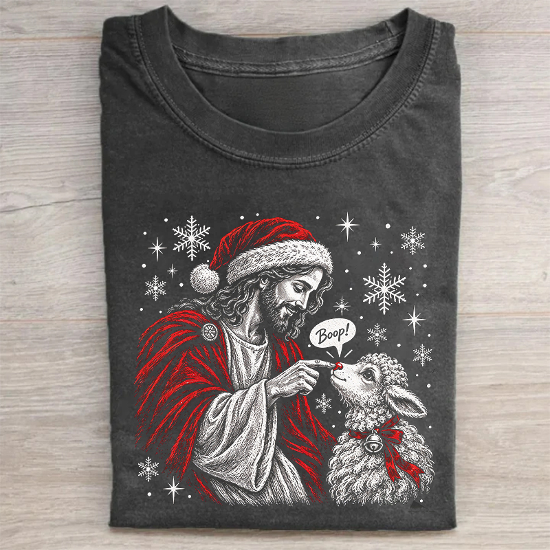 Jesus With Santa Hat Boop Lamb T-shirt