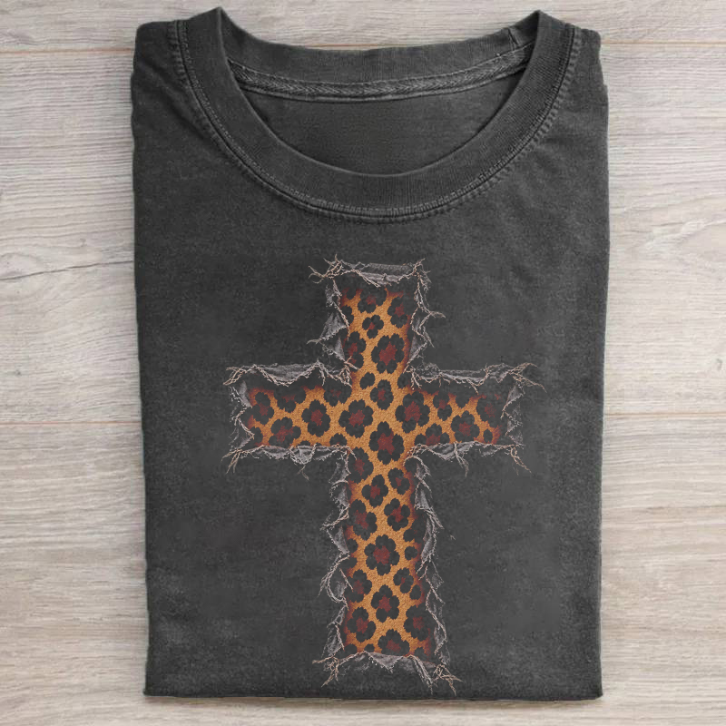 Cheetah Cross Ripped Torn T-shirt