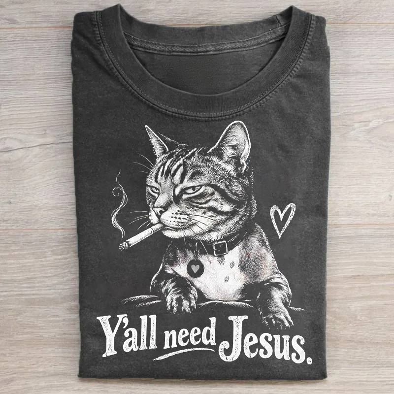 Smoking Cat Y'all Need Jesus T-shirt