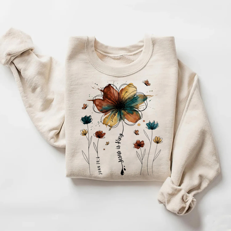 Watercolor Floral Jesus Is King Sweatshirt
