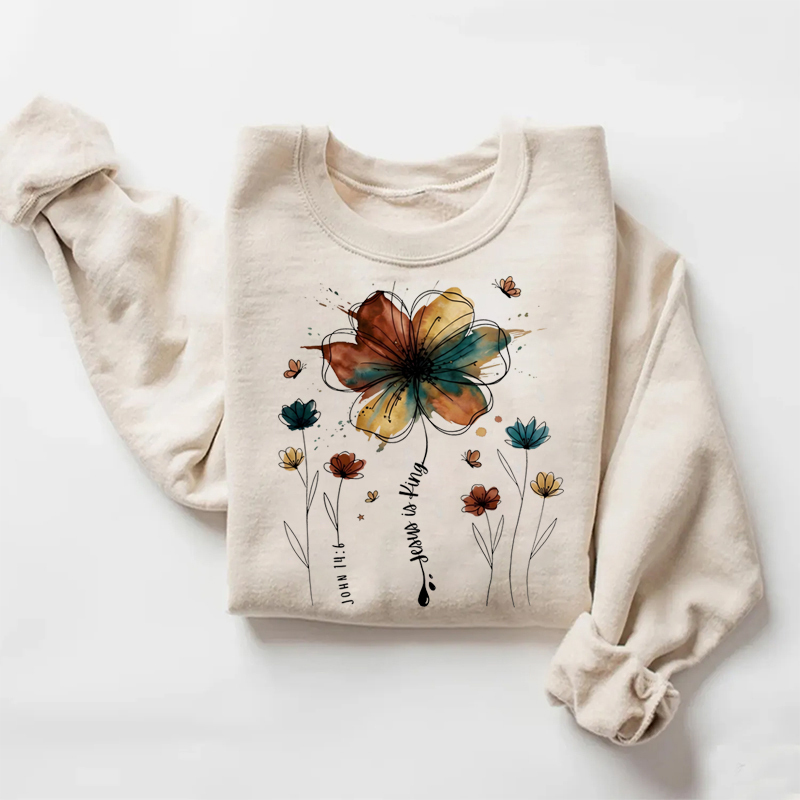 Watercolor Floral Jesus Is King Sweatshirt