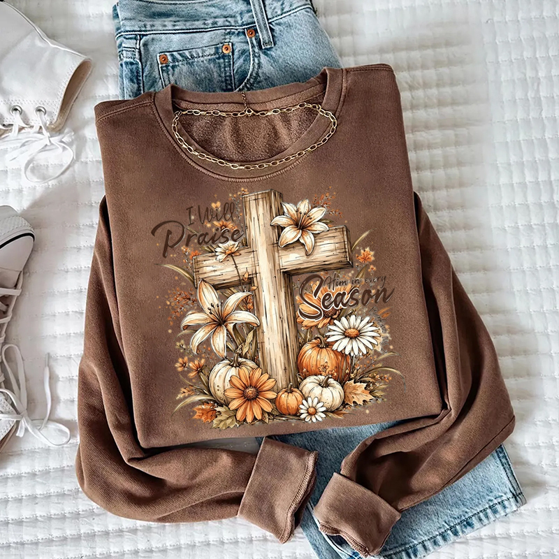 Fall Christian Cross Floral Sweatshirt