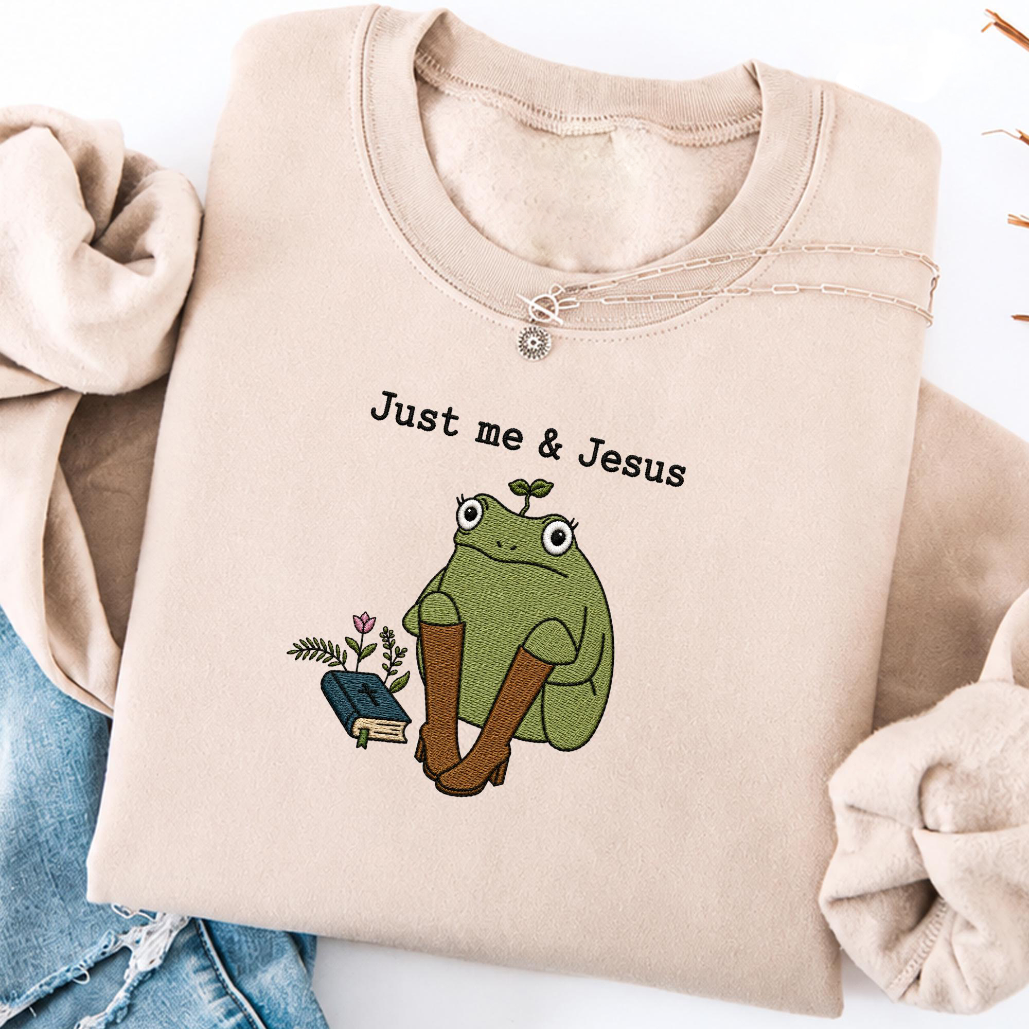 Just Me And Jesus Cute Frog Sweatshirt