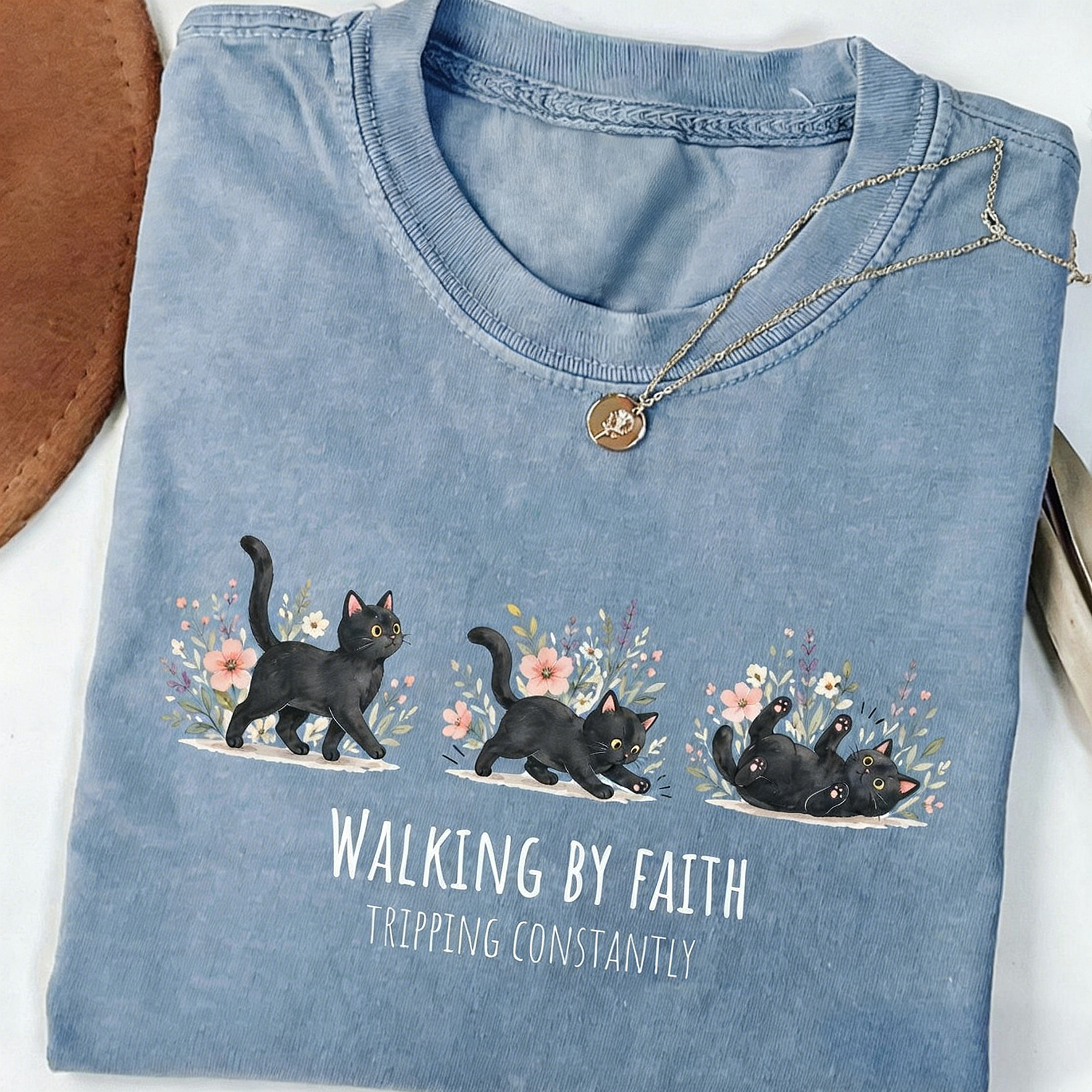 Walking By Faith Tripping Constantly Cat T-shirt