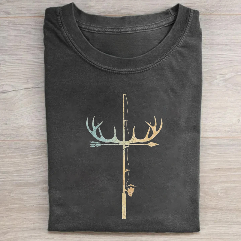 Antler Fishing Rod Cross T-shirt