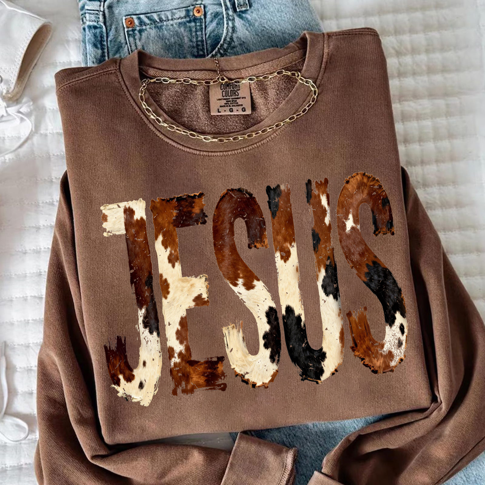 Brushstroke Cow Print Jesus Sweatshirt