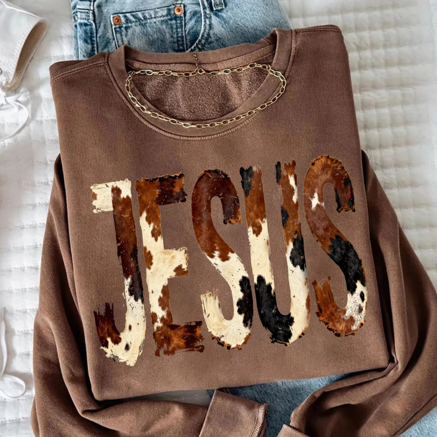 Brushstroke Cow Print Jesus Sweatshirt