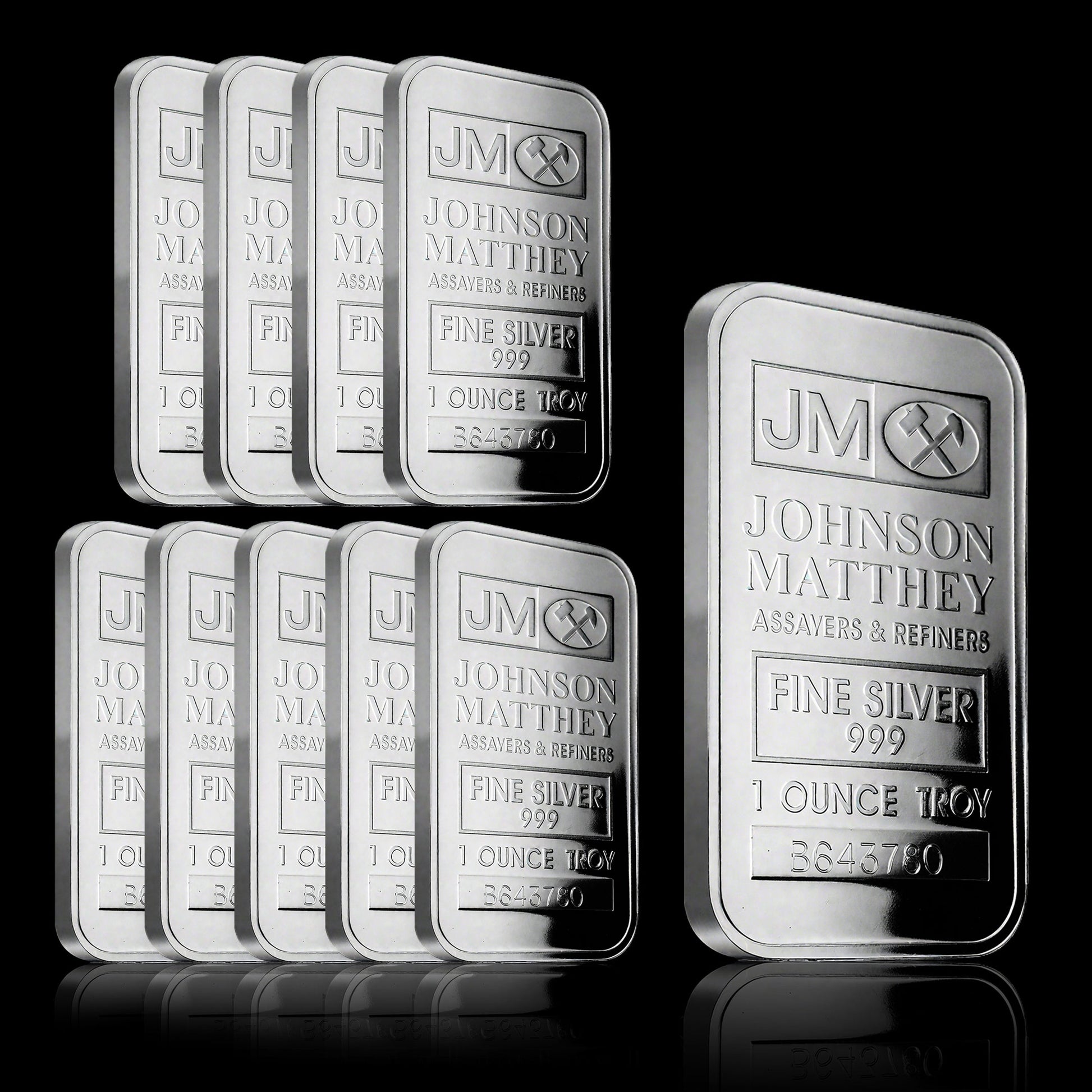【LOT OF 10 】 1 oz Johnson Matthey Silver Bars .999 Fine Silver | 1 Troy Ounce