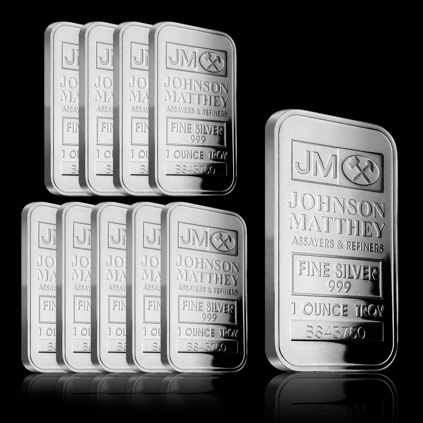 【LOT OF 10 】 1 oz Johnson Matthey Silver Bars .999 Fine Silver | 1 Troy Ounce