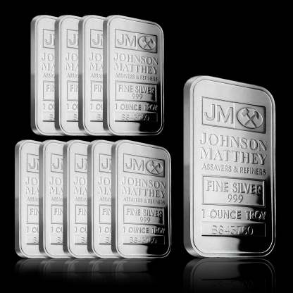 【LOT OF 10 】 1 oz Johnson Matthey Silver Bars  .999 Fine Silver | 1 Troy Ounce