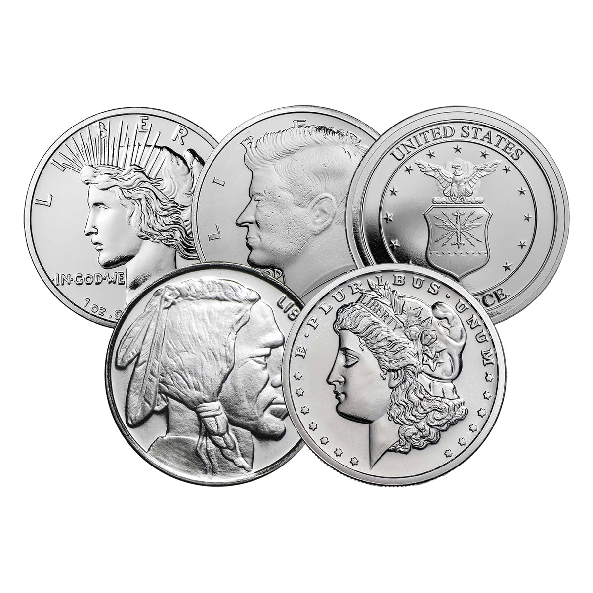 5 x 1 oz Silver Rounds – Secondary Market Lot  | .999 Fine Silver – Diverse Iconic Designs for New Collectors