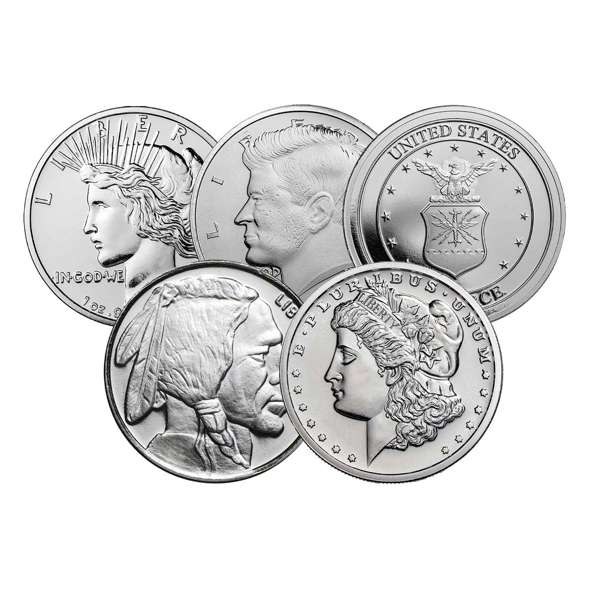 5 x 1 oz Silver Rounds – Secondary Market Lot  | .999 Fine Silver – Diverse Iconic Designs for New Collectors