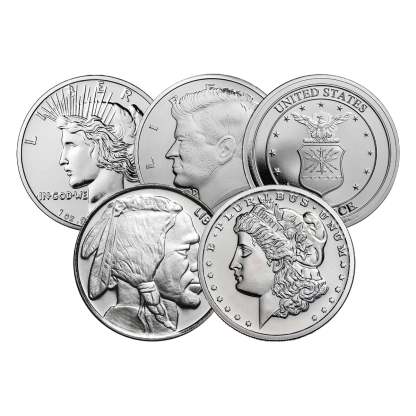 5 x 1 oz Silver Rounds – Secondary Market Lot  | .999 Fine Silver – Diverse Iconic Designs for New Collectors