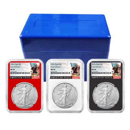 2026 $1 American Silver Eagle 3pc Set ER Black Label Red White Black