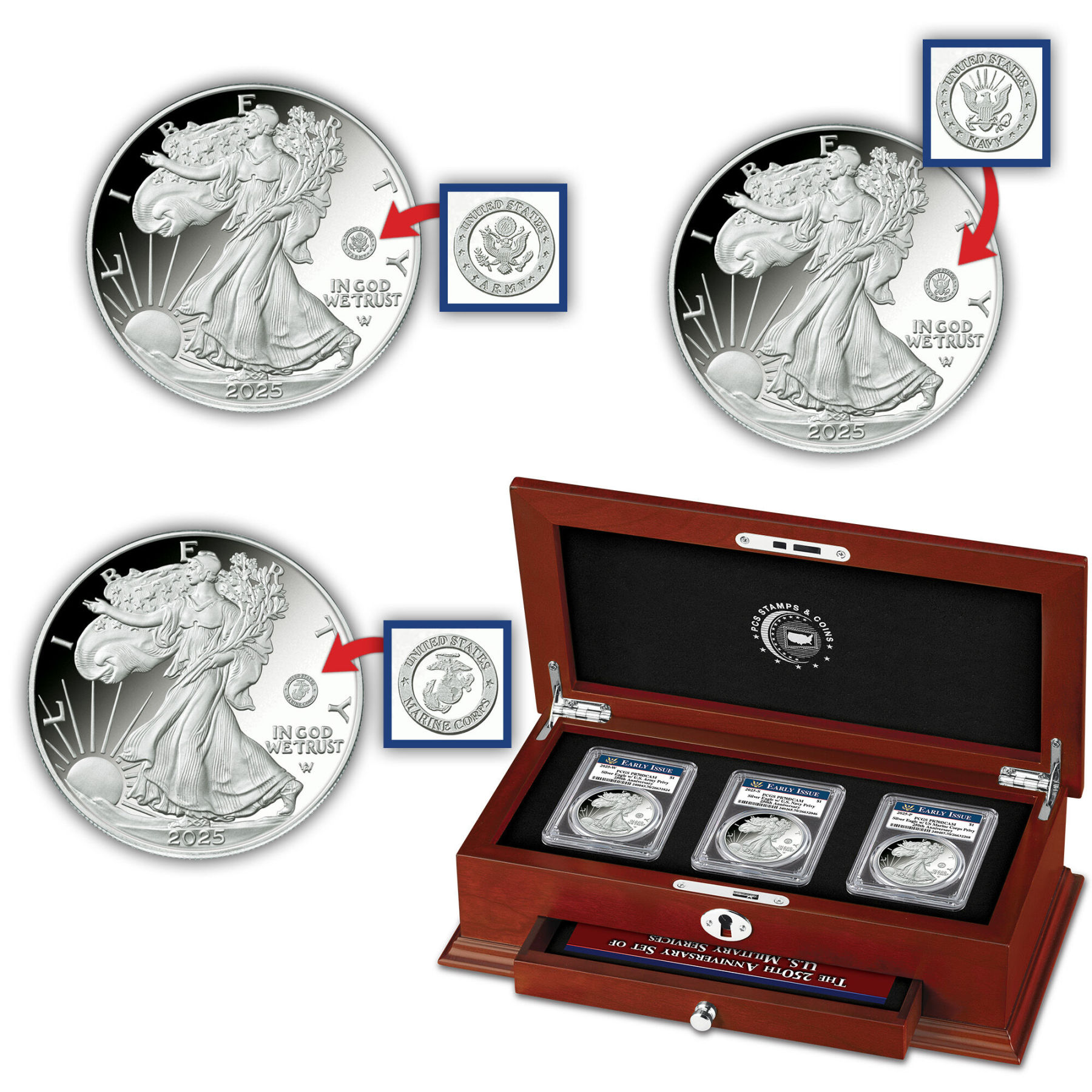 250th Anniversary United States Military American Eagle One Ounce Silver Proof Coin