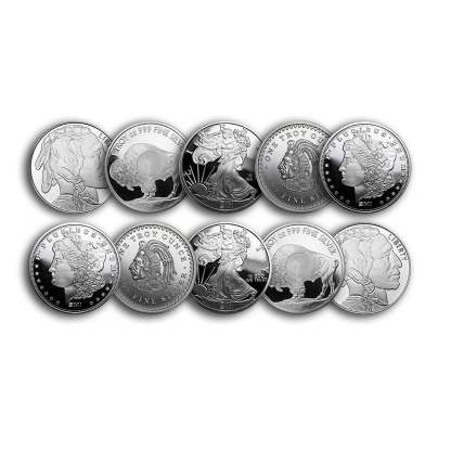 10 x 1 oz Silver Rounds – Secondary Market Lot  | .999 Fine Silver – Diverse Designs for New Collectors