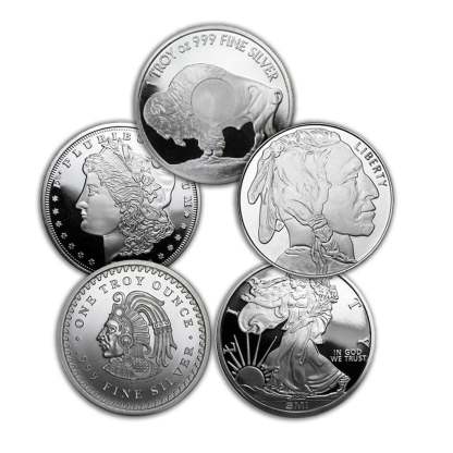 5 x 1 oz Silver Rounds – Secondary Market Lot  | .999 Fine Silver – Diverse Iconic Designs for New Collectors