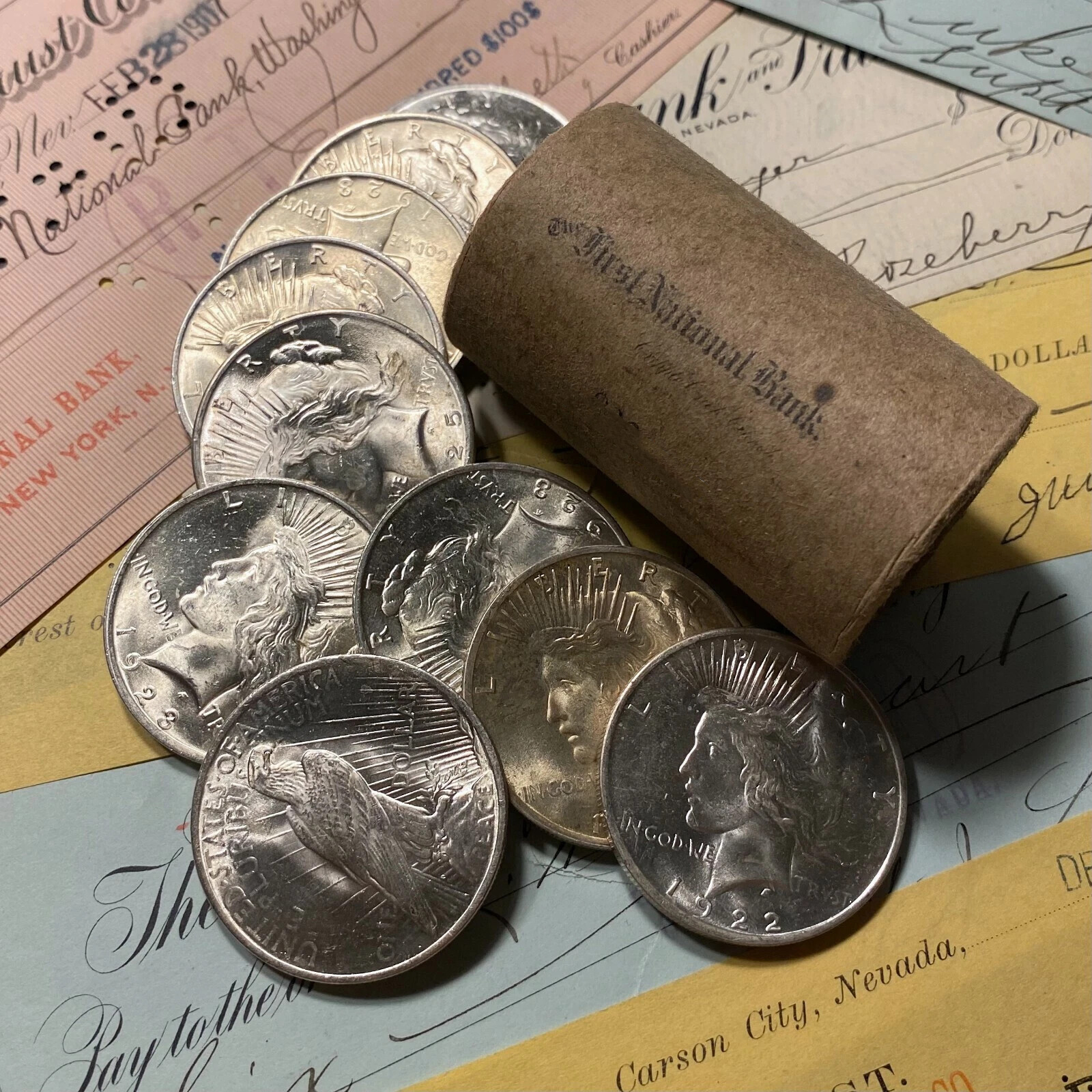 🕊️【1921-1935 Peace Silver Dollar 】Complete Collection, Gem BU from OBW Roll Hoard Auction