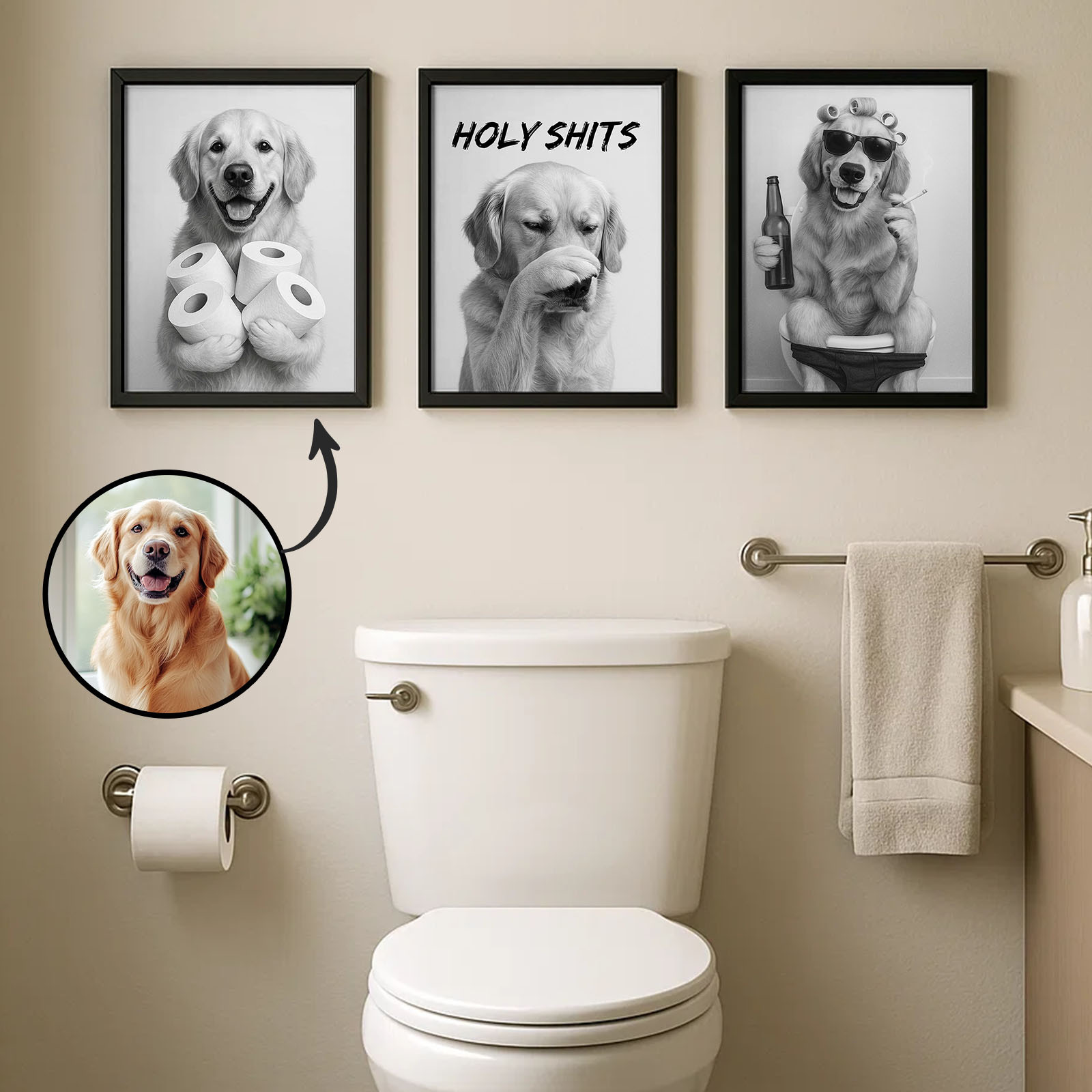 Personalized Dog Bathroom Wall Art Wood Canvas-Ships Next Day+Made in USA-Claire Custom