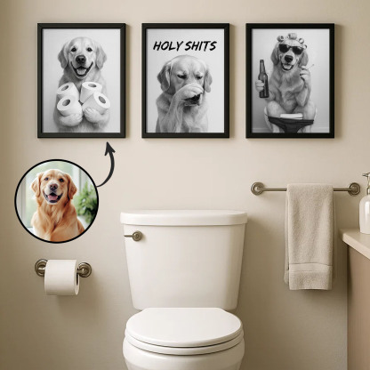 Personalized Dog Bathroom Wall Art Wood Canvas-Ships Next Day+Made in USA-Claire Custom