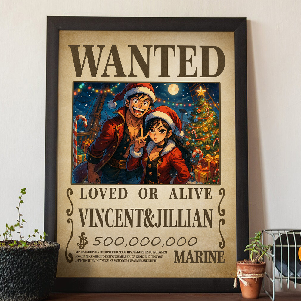 Custom Christmas Anime Wanted Couple Portrait, Pirate Theme Frame Gift⚓-Claire Custom