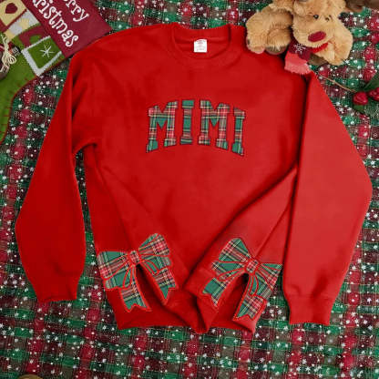Trendy Merry Side Bow Cut-Out Sweatshirt - Cozy Plaid Christmas Pullover for Women-Claire Custom