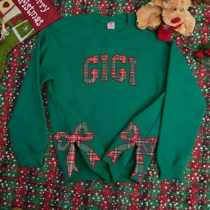 Trendy Merry Side Bow Cut-Out Sweatshirt - Cozy Plaid Christmas Pullover for Women-Claire Custom