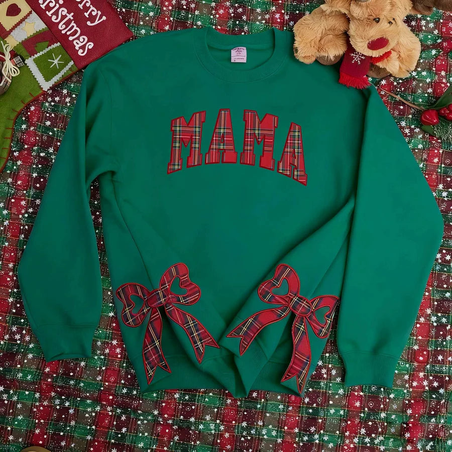 Trendy Merry Side Bow Cut-Out Sweatshirt - Cozy Plaid Christmas Pullover for Women-Claire Custom