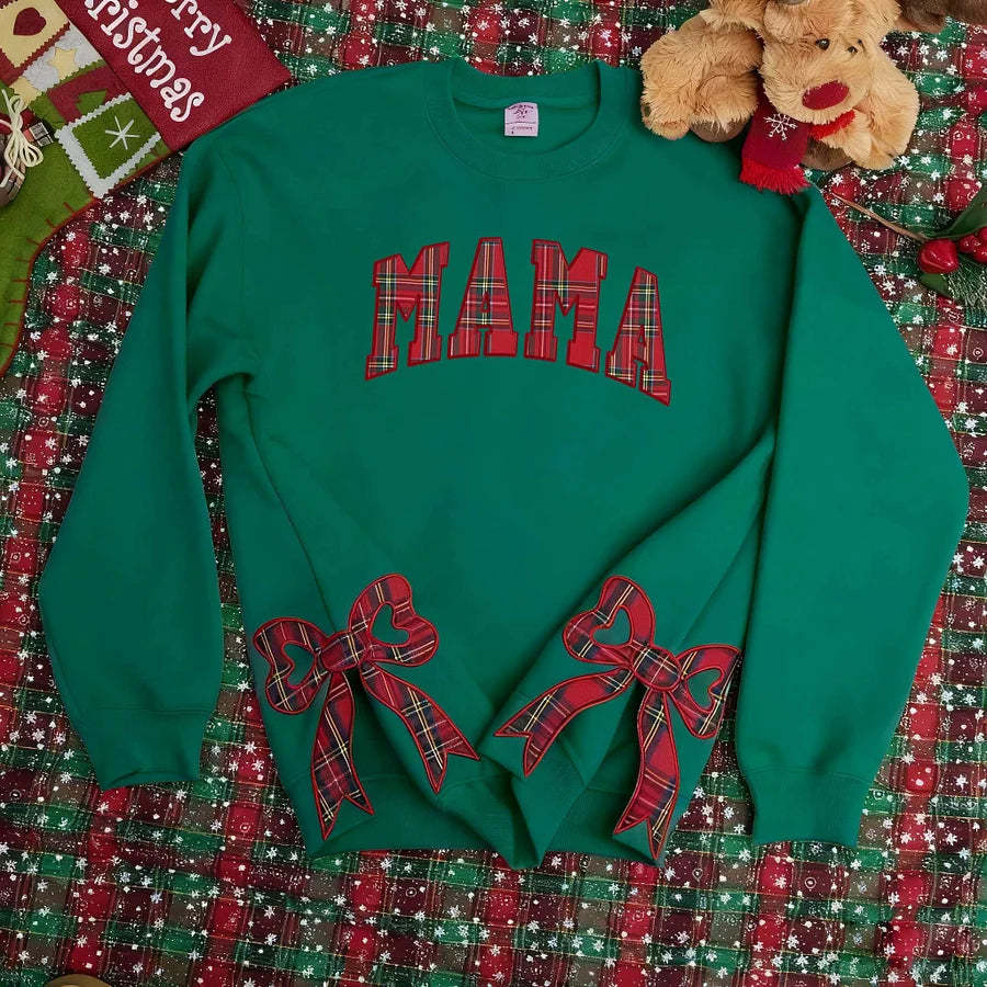 Trendy Merry Side Bow Cut-Out Sweatshirt - Cozy Plaid Christmas Pullover for Women-Claire Custom