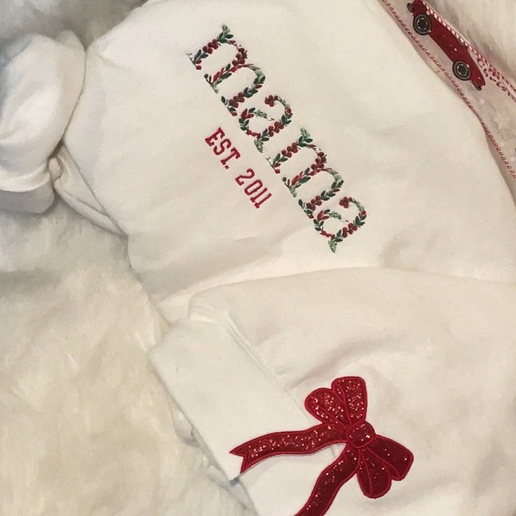 Personalized Mama Side Bow Embroidered Sweatshirt-Claire Custom