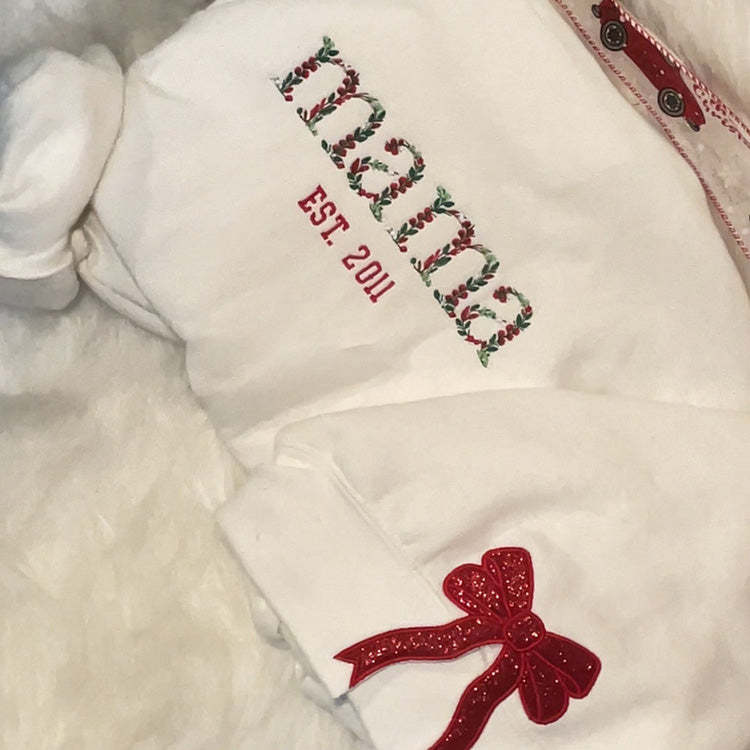 Personalized Mama Side Bow Embroidered Sweatshirt-Claire Custom