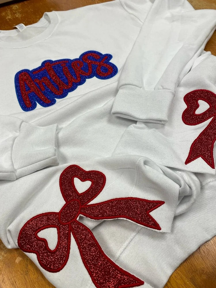 Custom Embroidered Glitter Team Sweatshirt with Bows-Claire Custom