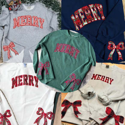 Trendy Merry Side Bow Cut-Out Sweatshirt - Cozy Plaid Christmas Pullover for Women-Claire Custom