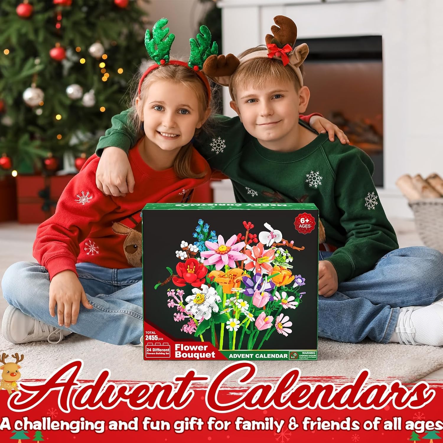 24 Days STEM Flower Bouquet Building Blocks Christmas Countdown Calendar Gifts Box-Claire Custom