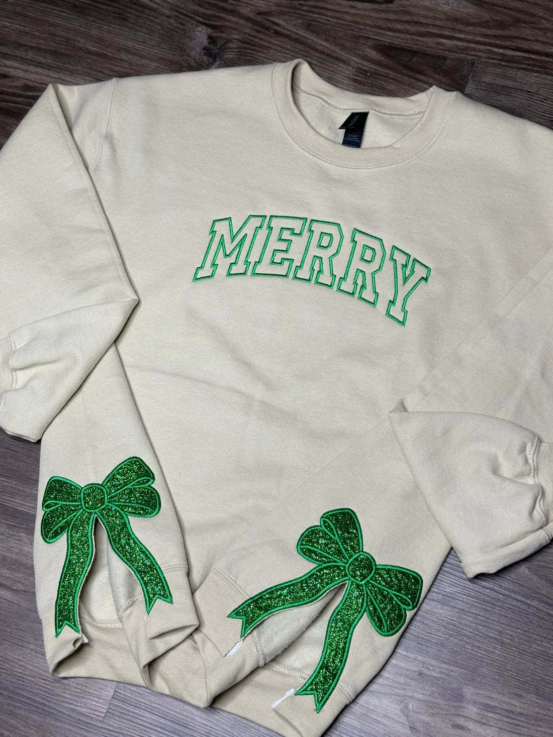 Personalized Green/Red Merry Christmas Bow Side Sweatshirt-Claire Custom