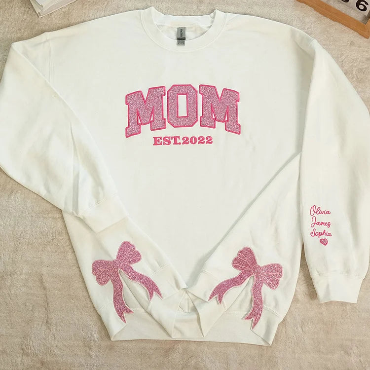 Personalized Mom Est. Year Sweatshirt with Side Bow - Heartfelt Gift for Mom & Grandma-Claire Custom