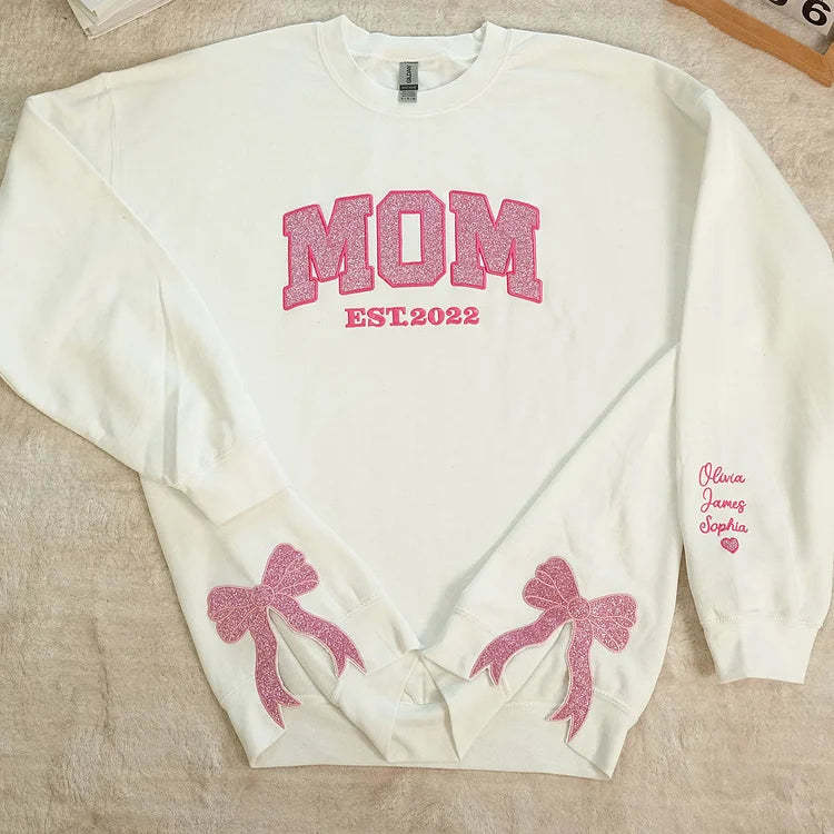 Personalized Mom Est. Year Sweatshirt with Side Bow - Heartfelt Gift for Mom & Grandma-Claire Custom