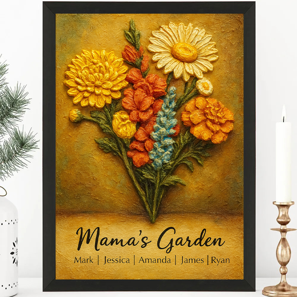 Custom Mom's Garden Birth Flower 3D Oil Painting Version Frame With Kid's Name-Claire Custom