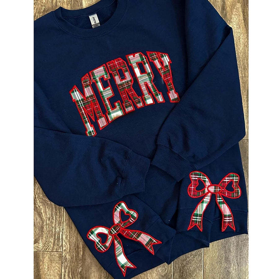 Trendy Merry Side Bow Cut-Out Sweatshirt - Cozy Plaid Christmas Pullover for Women-Claire Custom
