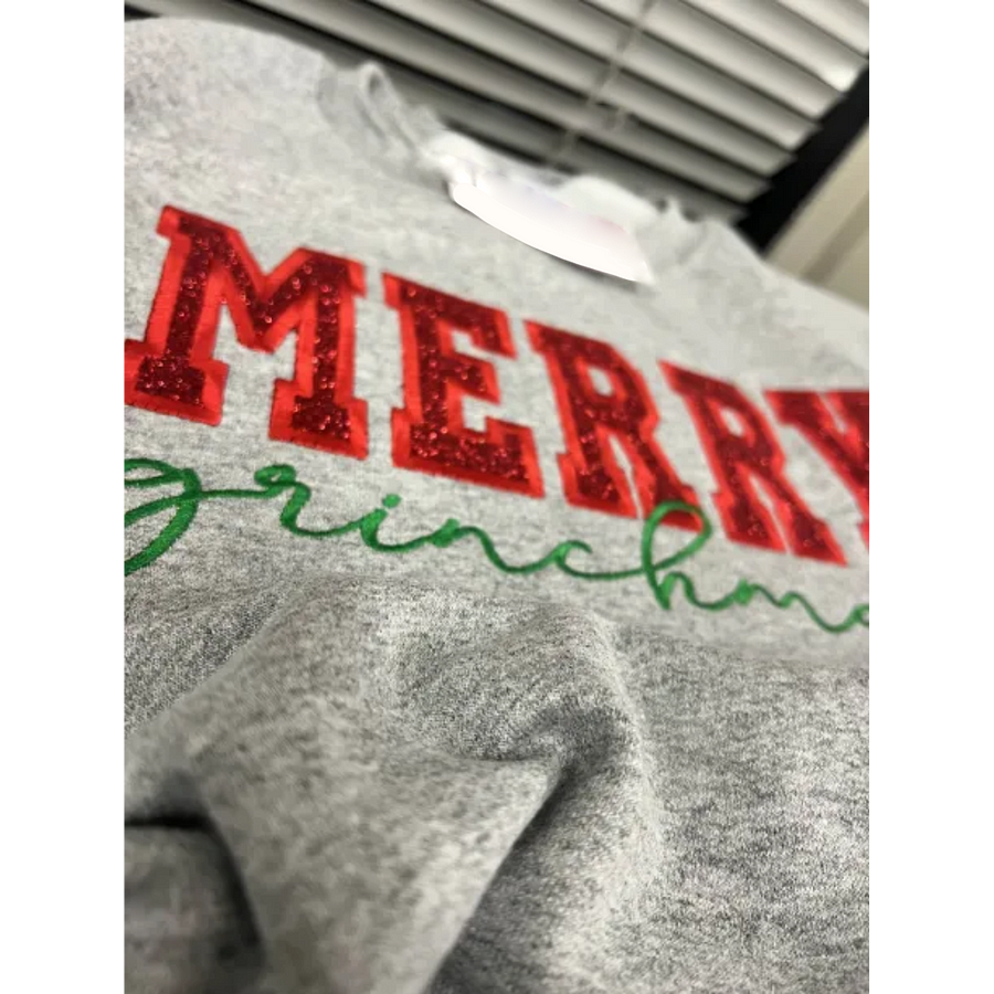 Merry Christmas Glitter Red Side Bow Sweatshirt Embroidered Sweatshirt/Hoodie/Tshirt-Claire Custom