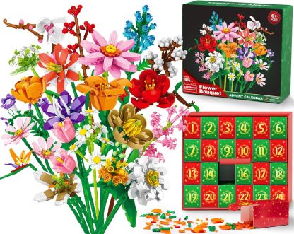24 Days STEM Flower Bouquet Building Blocks Christmas Countdown Calendar Gifts Box-Claire Custom
