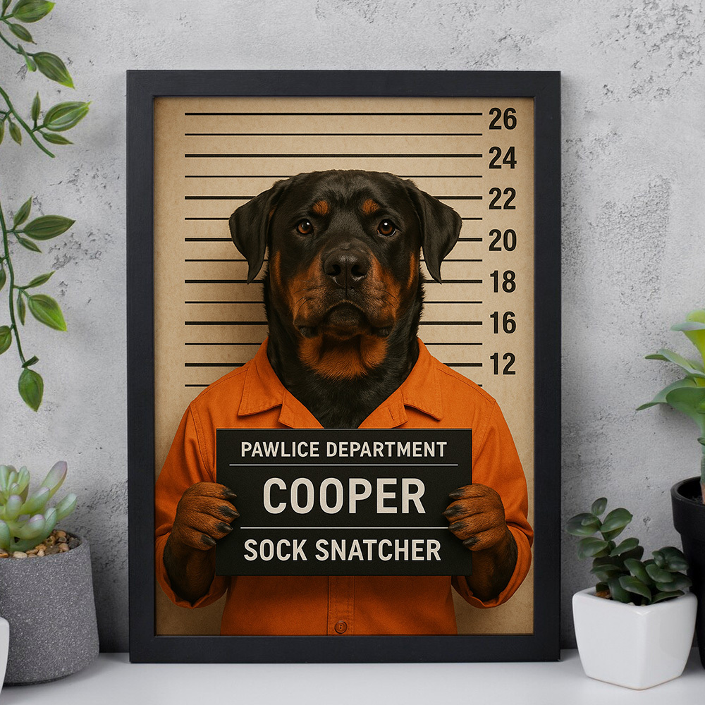 Custom Pet Mugshot Portrait Wall Art, Custom Guilty Pet Art-Claire Custom